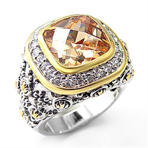 MA7X181 - Reverse Two-Tone 925 Sterling Silver Ring with AAA Grade CZ  in Champagne