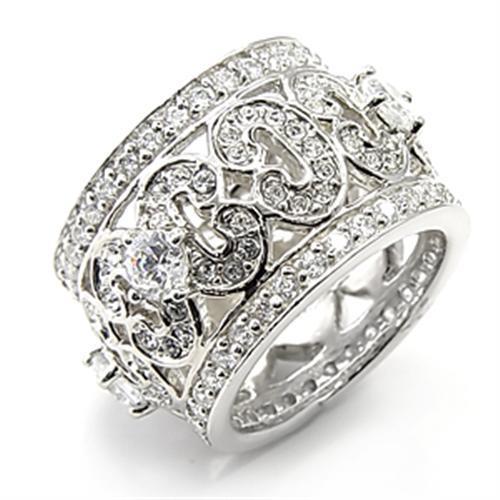 MA7X182 - Rhodium 925 Sterling Silver Ring with AAA Grade CZ  in Clear