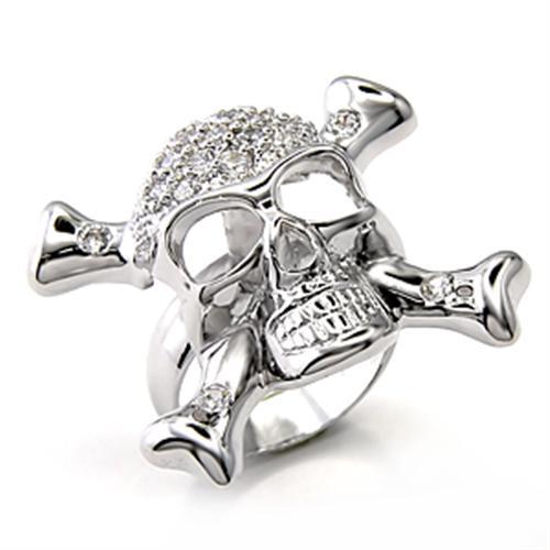 MA7X188 - Rhodium 925 Sterling Silver Ring with AAA Grade CZ  in Clear
