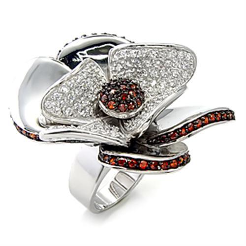MA7X191 - Rhodium + Ruthenium 925 Sterling Silver Ring with AAA Grade CZ  in Garnet