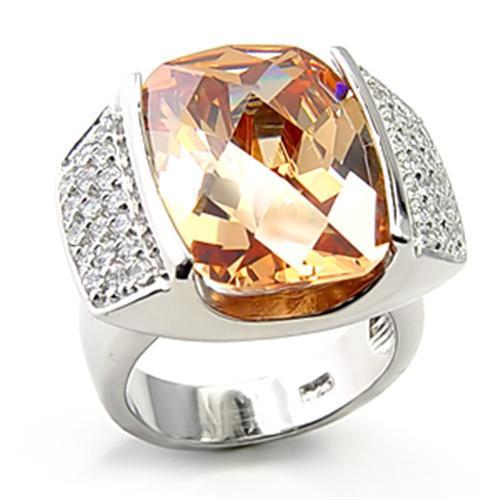 MA7X194 - Rhodium 925 Sterling Silver Ring with AAA Grade CZ  in Champagne