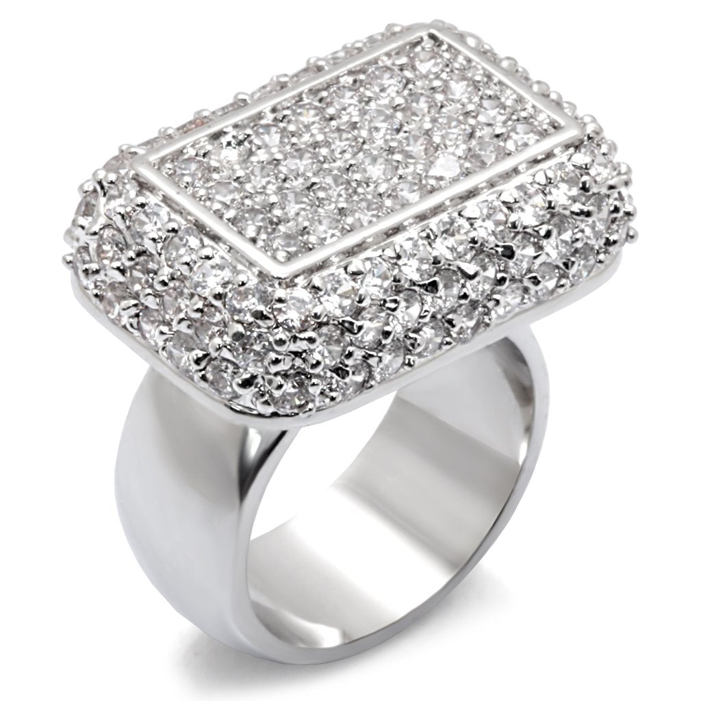 MA7X196 - Rhodium 925 Sterling Silver Ring with AAA Grade CZ  in Clear
