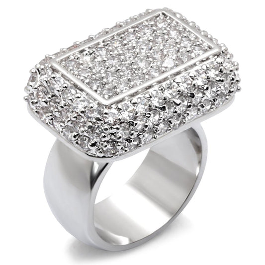 MA7X196 - Rhodium 925 Sterling Silver Ring with AAA Grade CZ  in Clear