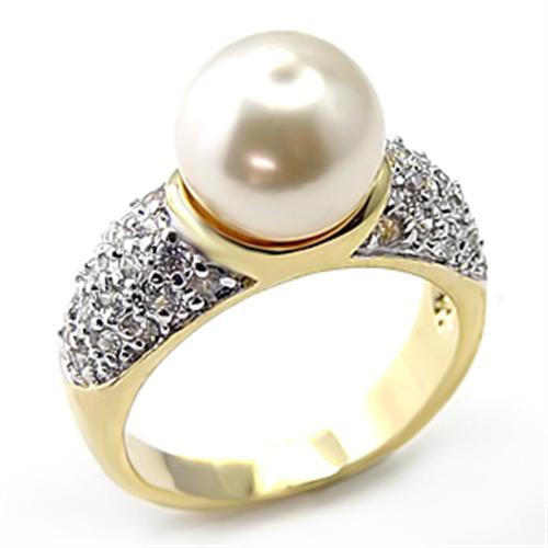 MA7X203 - Gold+Rhodium 925 Sterling Silver Ring with Synthetic Pearl in White