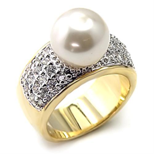 MA7X209 - Gold+Rhodium 925 Sterling Silver Ring with Synthetic Pearl in White