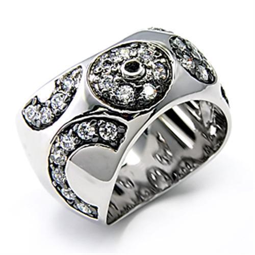 MA7X210 - Rhodium + Ruthenium 925 Sterling Silver Ring with AAA Grade CZ  in Clear