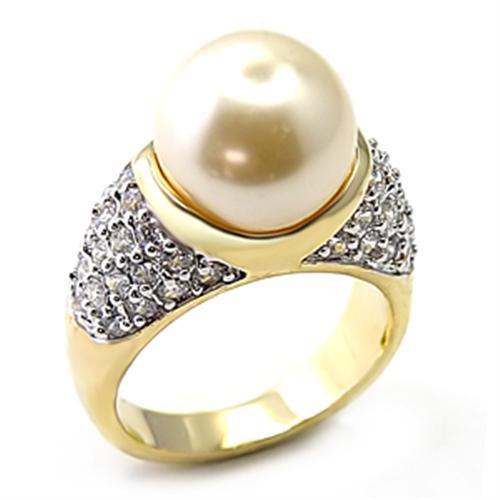 MA7X216 - Gold+Rhodium 925 Sterling Silver Ring with Synthetic Pearl in White