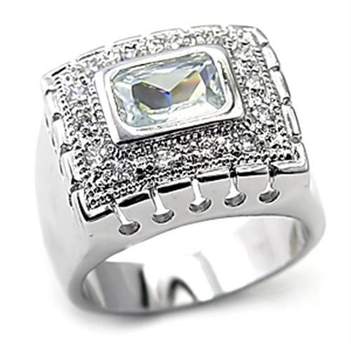 MA7X218 - Rhodium 925 Sterling Silver Ring with AAA Grade CZ  in Clear