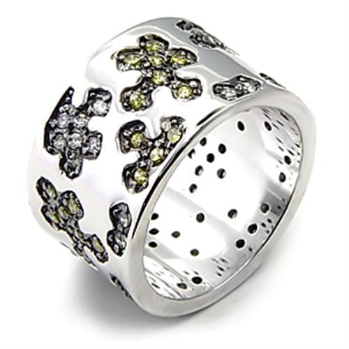 MA7X229 - Rhodium + Ruthenium 925 Sterling Silver Ring with AAA Grade CZ  in Olivine color