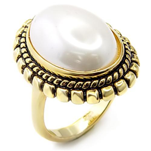 MA7X232 - Gold 925 Sterling Silver Ring with Synthetic Pearl in White