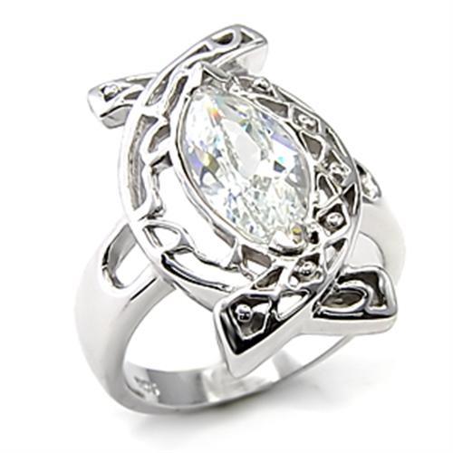 MA7X233 - Rhodium 925 Sterling Silver Ring with AAA Grade CZ  in Clear