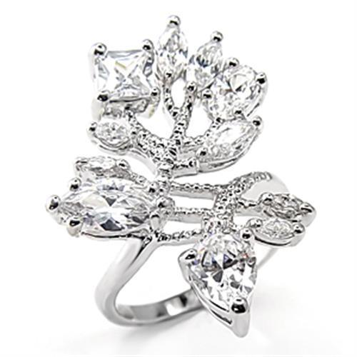 MA7X241 - Rhodium 925 Sterling Silver Ring with AAA Grade CZ  in Clear