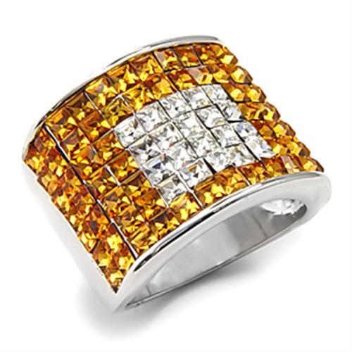 MA7X242 - Rhodium 925 Sterling Silver Ring with Top Grade Crystal  in Topaz