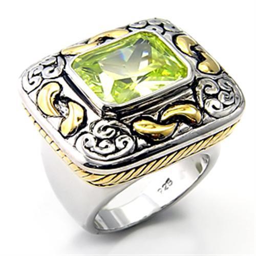 MA7X244 - Reverse Two-Tone 925 Sterling Silver Ring with AAA Grade CZ  in Apple Green color
