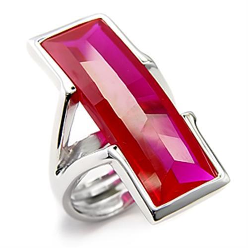 MA7X248 - Rhodium 925 Sterling Silver Ring with Synthetic Garnet in Ruby