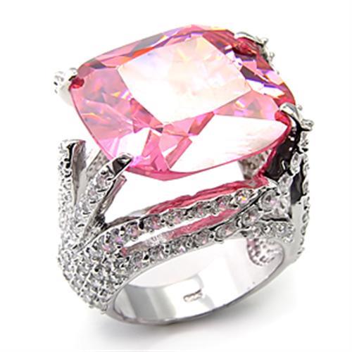 MA7X250 - Rhodium 925 Sterling Silver Ring with AAA Grade CZ  in Rose