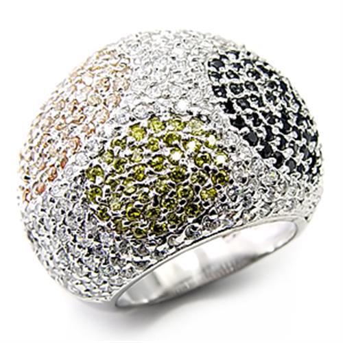 MA7X252 - High-Polished 925 Sterling Silver Ring with AAA Grade CZ  in Jet