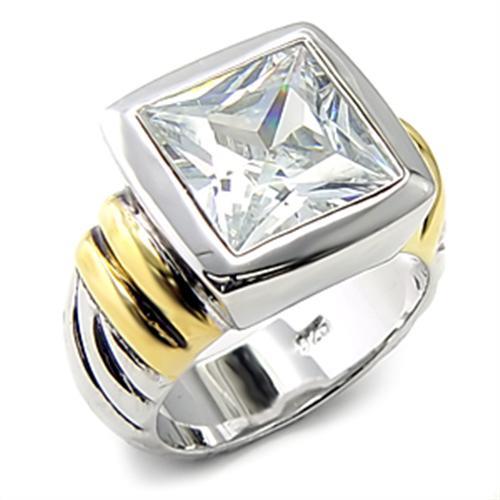 MA7X255 - Reverse Two-Tone 925 Sterling Silver Ring with AAA Grade CZ  in Clear