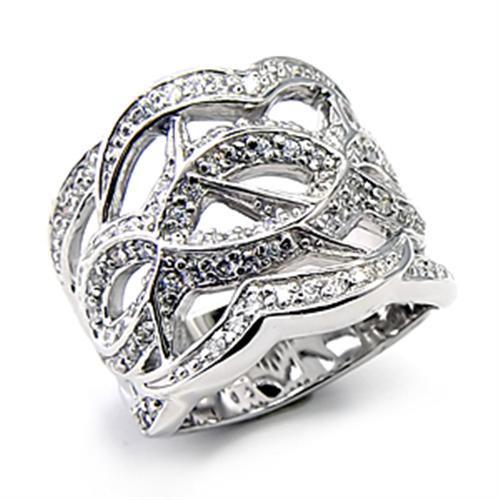 MA7X268 - High-Polished 925 Sterling Silver Ring with AAA Grade CZ  in Clear