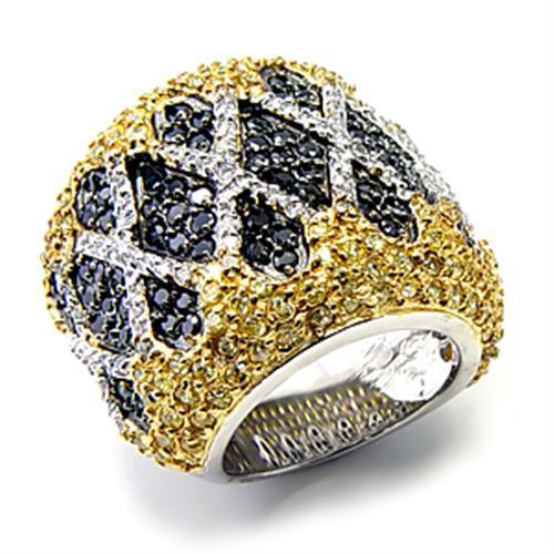 MA7X309 - Rhodium+Gold+ Ruthenium 925 Sterling Silver Ring with AAA Grade CZ  in Multi Color