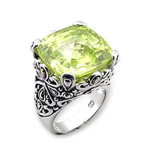 MA7X314 - Reverse Two-Tone 925 Sterling Silver Ring with AAA Grade CZ  in Apple Green color