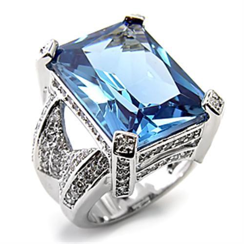 MA7X315 - Rhodium 925 Sterling Silver Ring with AAA Grade CZ Spinel in London Blue
