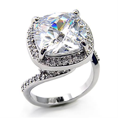 MA7X342 - Rhodium Brass Ring with AAA Grade CZ  in Clear