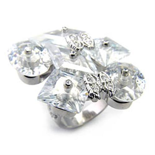 MA7X350 - Rhodium 925 Sterling Silver Ring with AAA Grade CZ  in Clear
