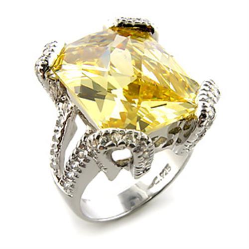 MA7X364 - Rhodium 925 Sterling Silver Ring with AAA Grade CZ  in Citrine Yellow
