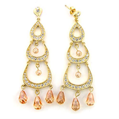MA7X372 - Gold 925 Sterling Silver Earrings with AAA Grade CZ  in Champagne