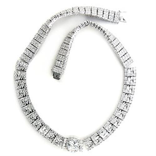 MA7X410 - Rhodium Brass Necklace with AAA Grade CZ  in Clear