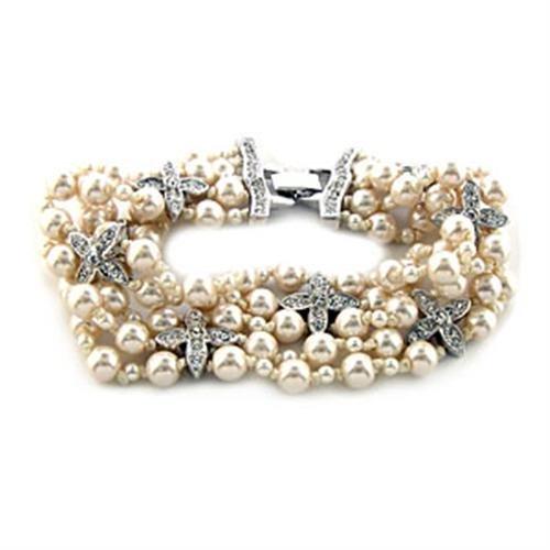 MA7X415 Rhodium White Metal Bracelet with Synthetic in White