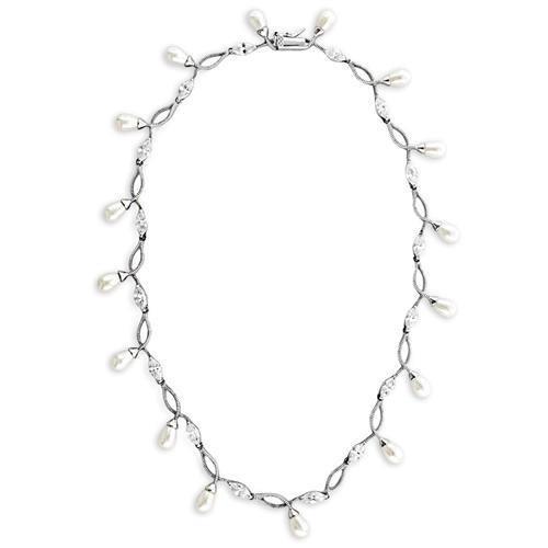 MA7X420 - Rhodium 925 Sterling Silver Necklace with Synthetic Pearl in White