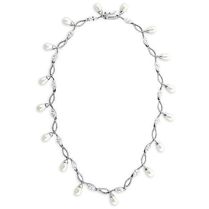 MA7X420 - Rhodium 925 Sterling Silver Necklace with Synthetic Pearl in White