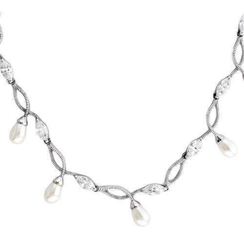 MA7X420 - Rhodium 925 Sterling Silver Necklace with Synthetic Pearl in White