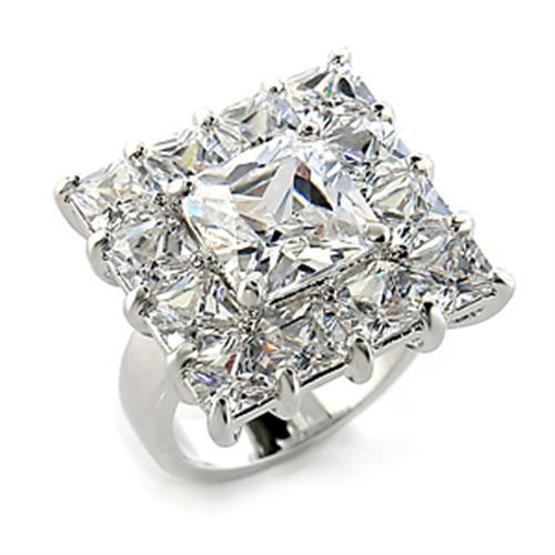 MA80215 - Rhodium Brass Ring with AAA Grade CZ  in Clear