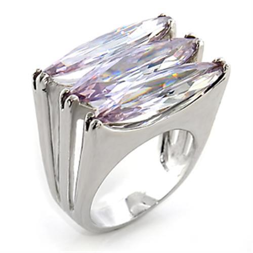 MA80306 - Rhodium Brass Ring with AAA Grade CZ  in Light Amethyst