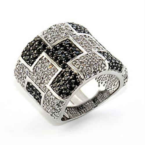 MA80503 - Rhodium + Ruthenium Brass Ring with AAA Grade CZ  in Jet