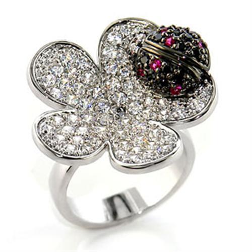 MA80507 - Rhodium + Ruthenium Brass Ring with AAA Grade CZ  in Multi Color
