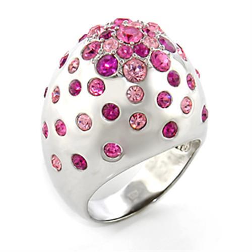 MA80602 - Rhodium Brass Ring with Top Grade Crystal  in Multi Color