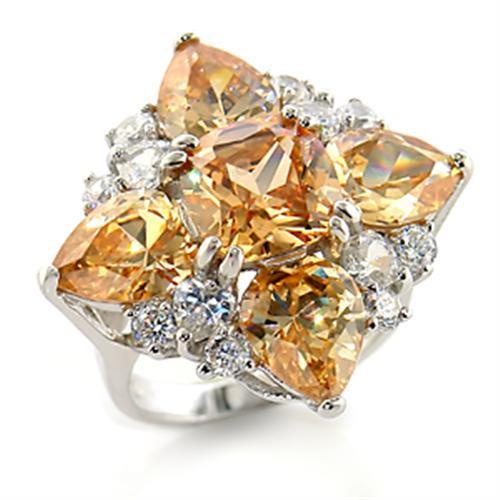 MA80605 - Rhodium Brass Ring with AAA Grade CZ  in Champagne