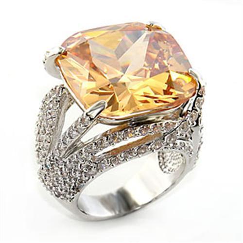 MA80607 - Rhodium Brass Ring with AAA Grade CZ  in Champagne