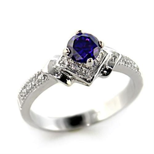 MA8X006 - Rhodium 925 Sterling Silver Ring with AAA Grade CZ  in Tanzanite