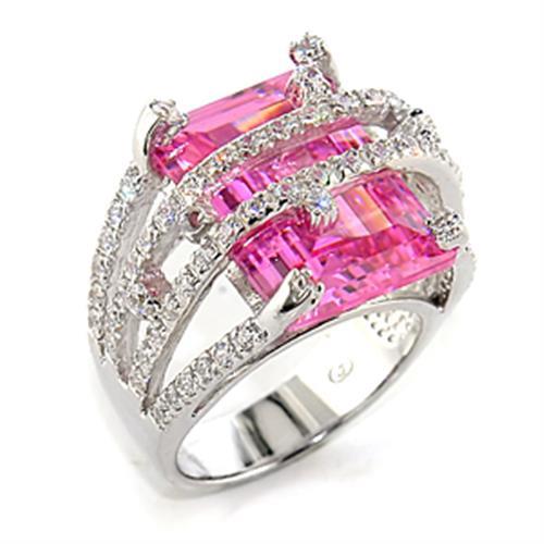 MA8X013 - Rhodium 925 Sterling Silver Ring with AAA Grade CZ  in Rose