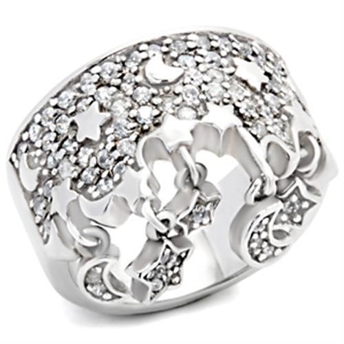 MA8X015 - Rhodium 925 Sterling Silver Ring with AAA Grade CZ  in Clear