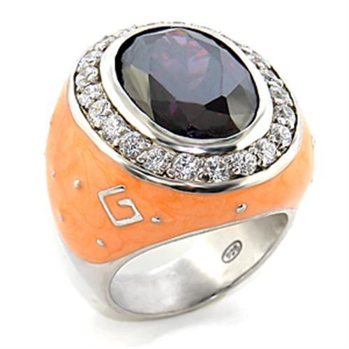 MA8X019 - Rhodium Brass Ring with AAA Grade CZ  in Amethyst