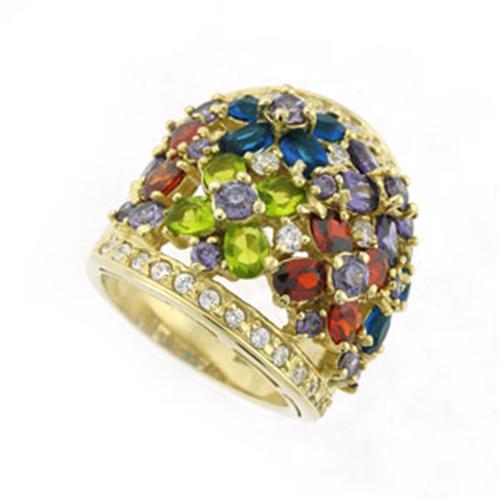 MA8X114 - Gold 925 Sterling Silver Ring with AAA Grade CZ  in Multi Color
