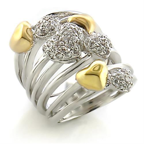 MA8X149 - Gold+Rhodium Brass Ring with AAA Grade CZ  in Clear