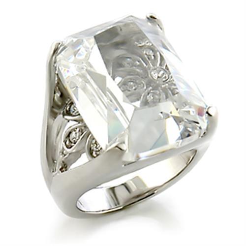 MA8X153 - Rhodium Brass Ring with AAA Grade CZ  in Clear