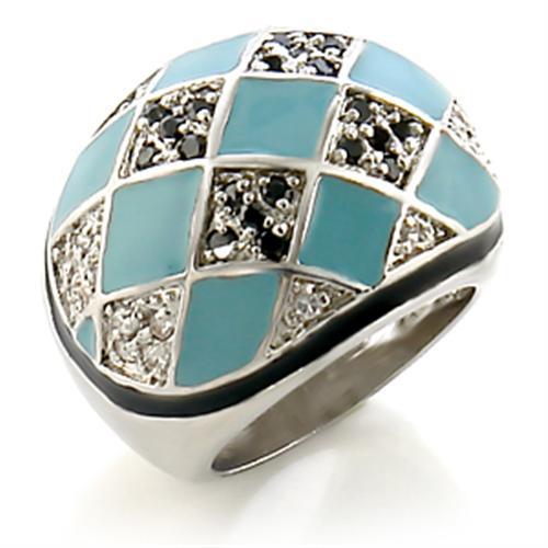 MA8X159 - Rhodium Brass Ring with AAA Grade CZ  in Jet